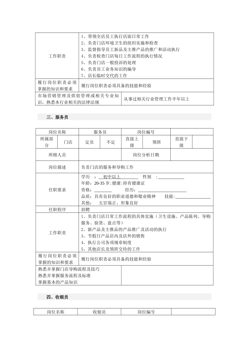 烘焙蛋糕店各岗位说明书-_第2页