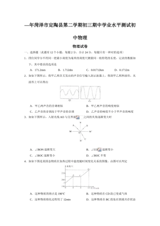 2025年—菏泽市定陶县第二学期初三期中学业水平测试初中物理