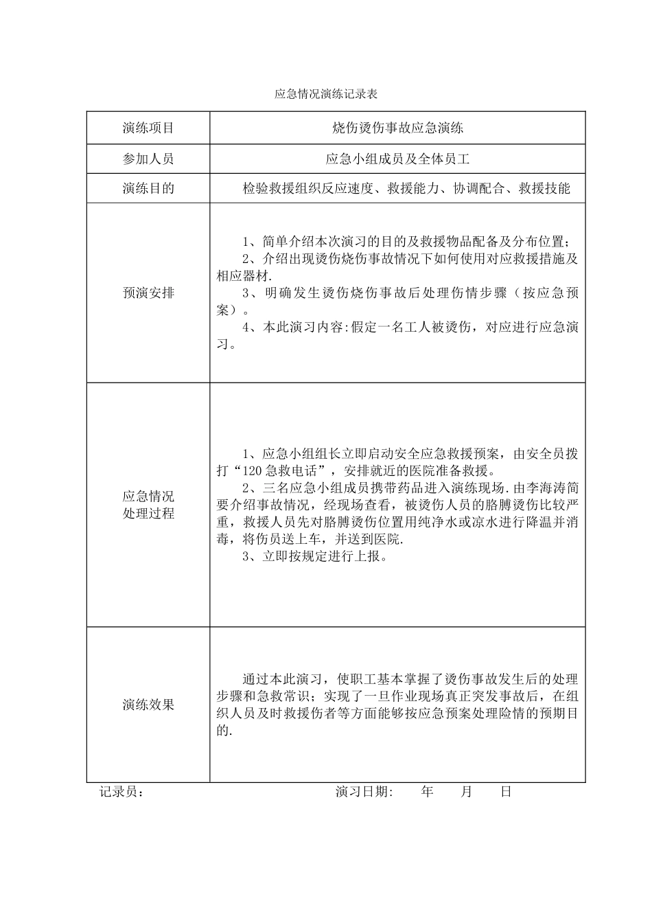 烫伤事故应急救援演练记录_第1页