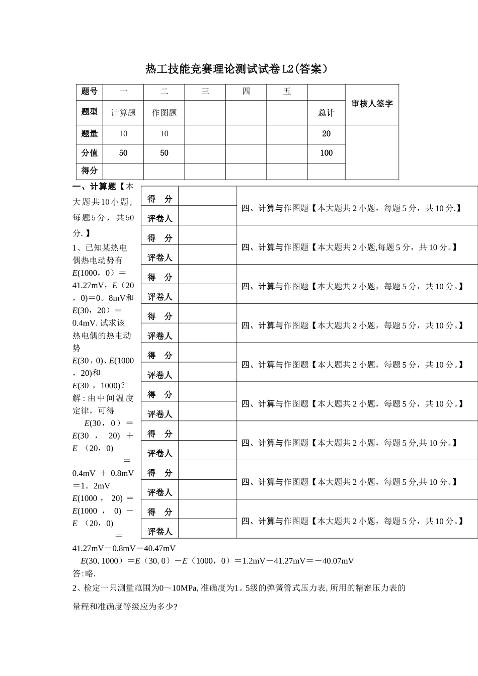 热工技能竞赛理论测试试卷L2---答案_第1页