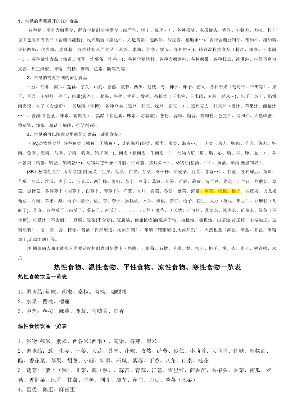 热性食物、温性食物、平性食物、凉性食物、寒性食物一览表[1]_第1页
