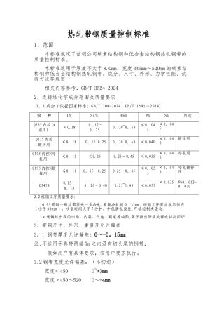 热轧带钢质量控制标准