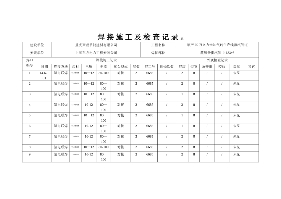 焊-接-施-工-及-检-查-记-录-表_第1页