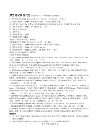 焊工考试项目代号