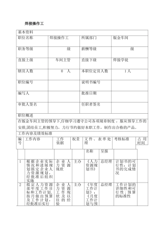 焊接岗位说明书