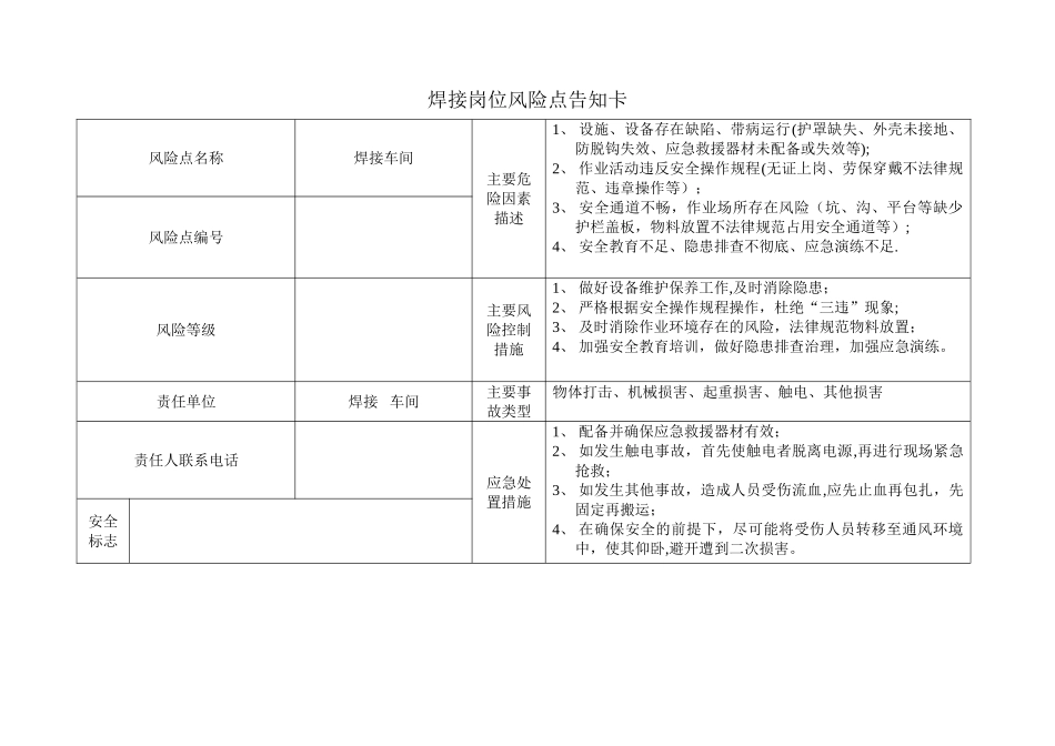 焊接岗位风险点告知卡_第1页