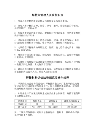 焊材库管理人员岗位职责