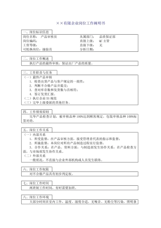 2025年产品审核员公司全套岗位说明书