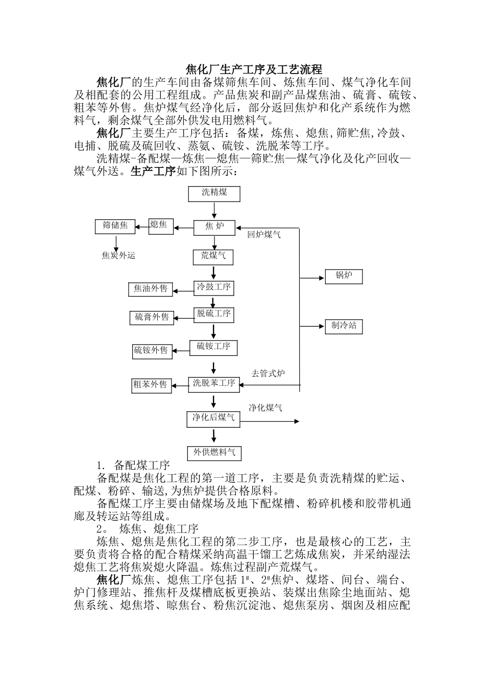 焦化厂生产工序及工艺流程图_第1页