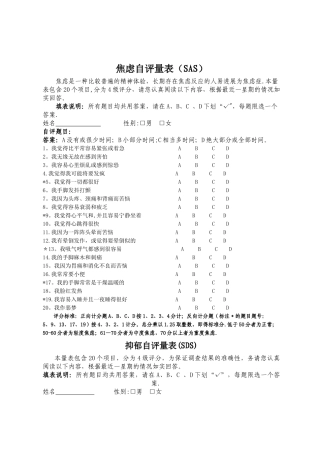 焦虑自评量表-焦虑自评表-sas