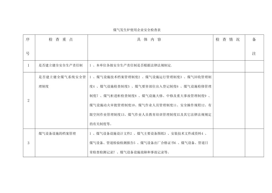 煤气发生炉检查表_第1页