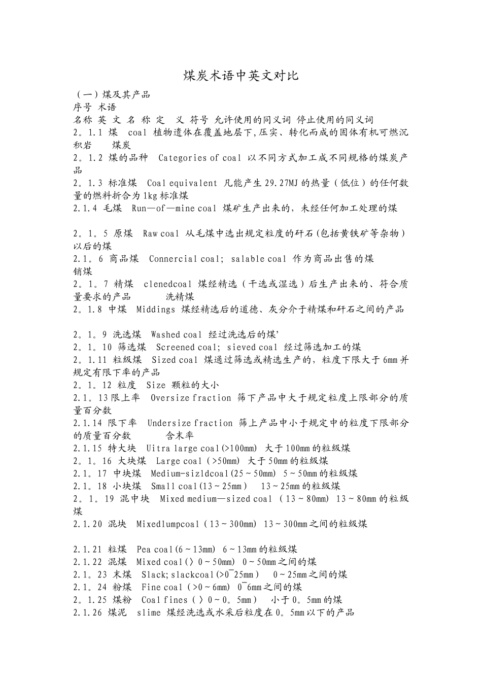 煤炭术语中英文对照_第1页