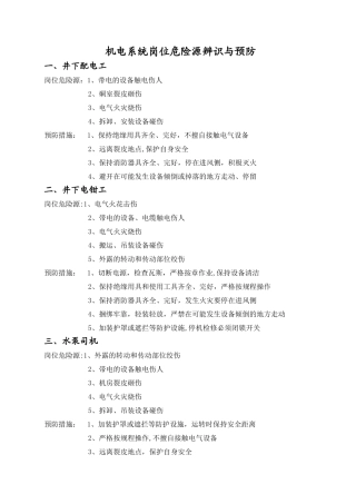 煤矿各系统岗位危险源辩识及预防