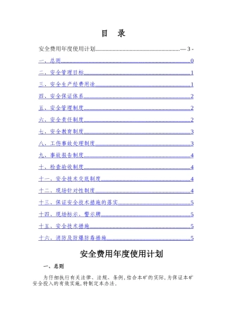 煤矿安全费用年度使用计划