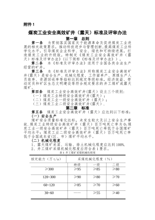 煤矿安全高效矿井标准及评审办法