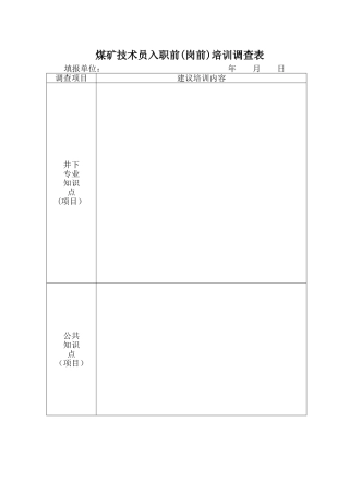 煤矿技术员入职前培训调查表