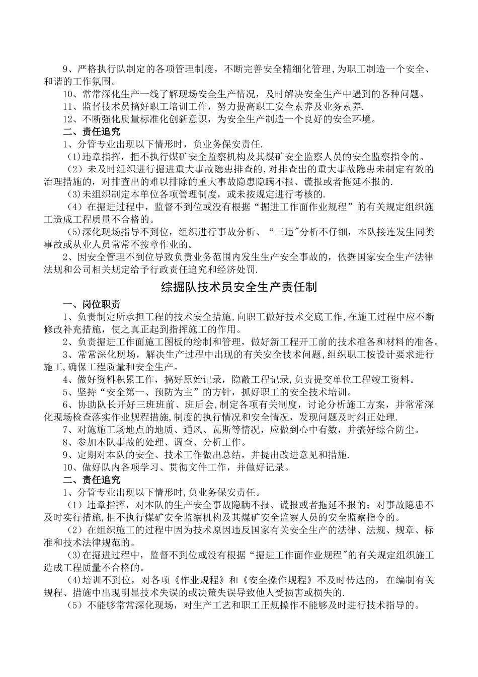 煤矿掘进区队安全生产责任制_第2页