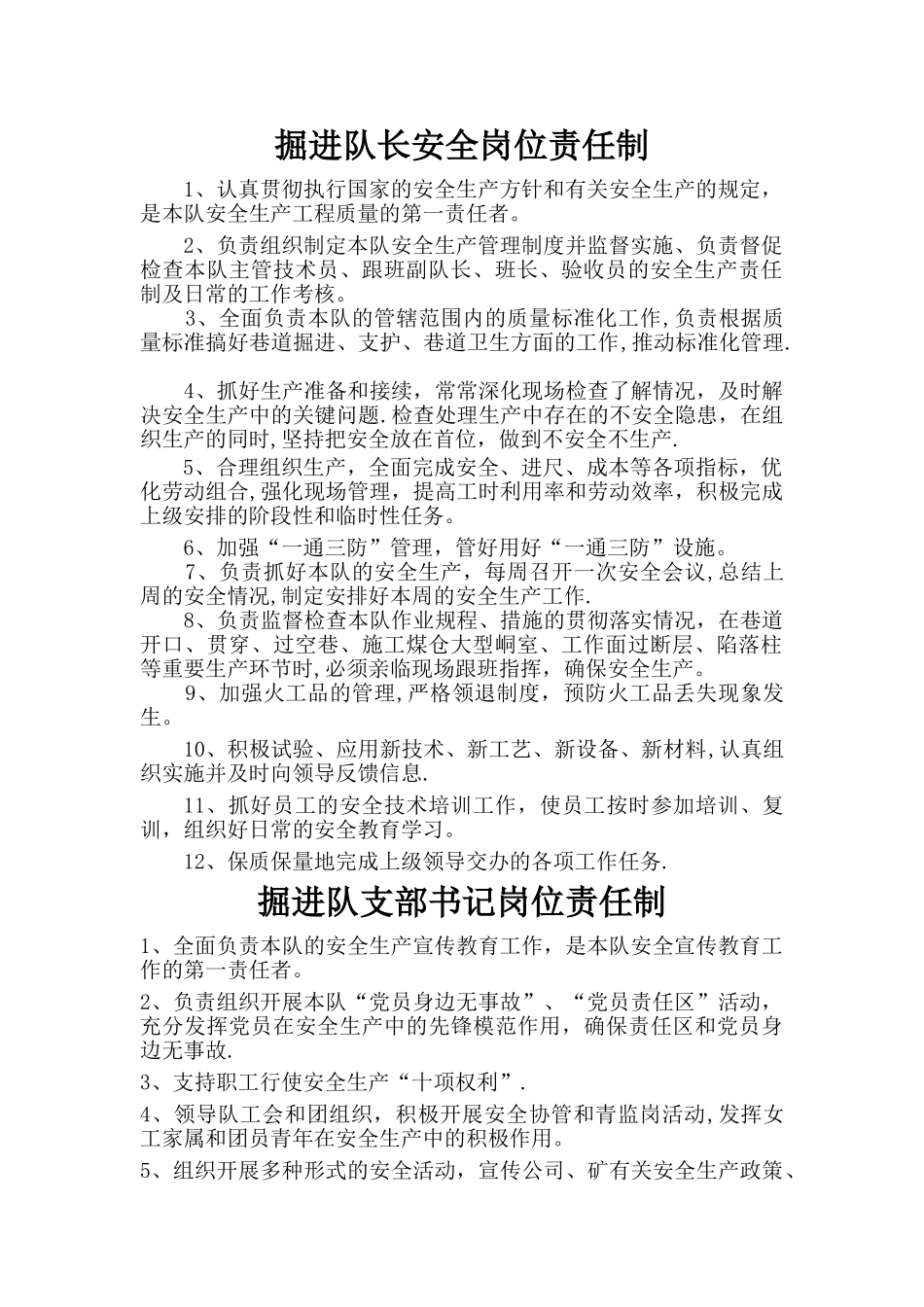 煤矿掘进队各工种岗位责任制_第1页