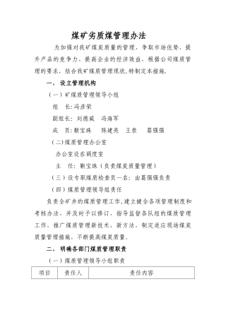 煤矿煤质管理办法