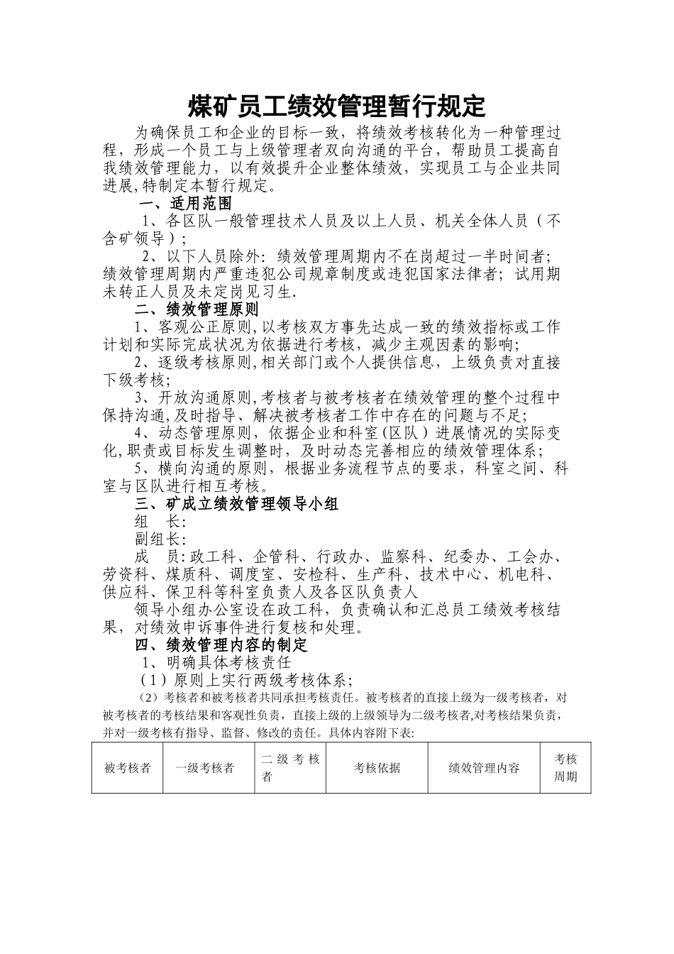 煤矿绩效管理暂行规定_第1页