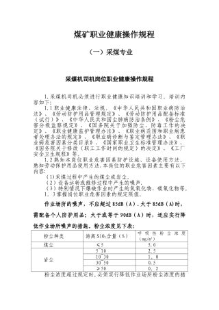煤矿职业健康操作规程