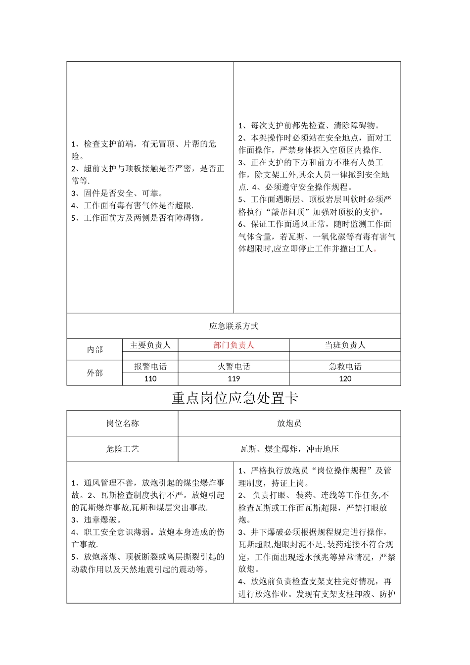 煤矿重点岗位应急处置卡_第2页