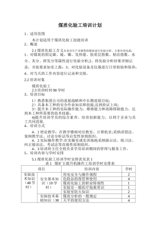 煤质化验工培训计划