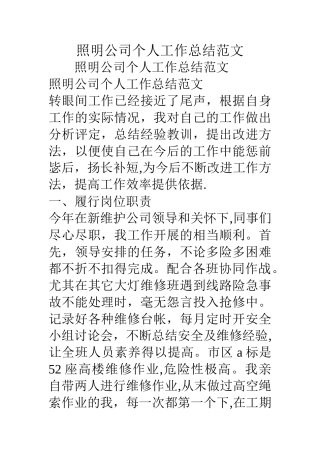 照明公司个人工作总结范文