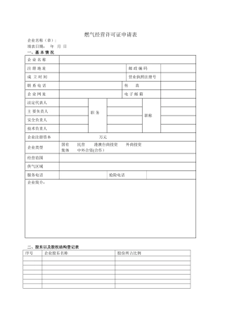 燃气经营许可申请表