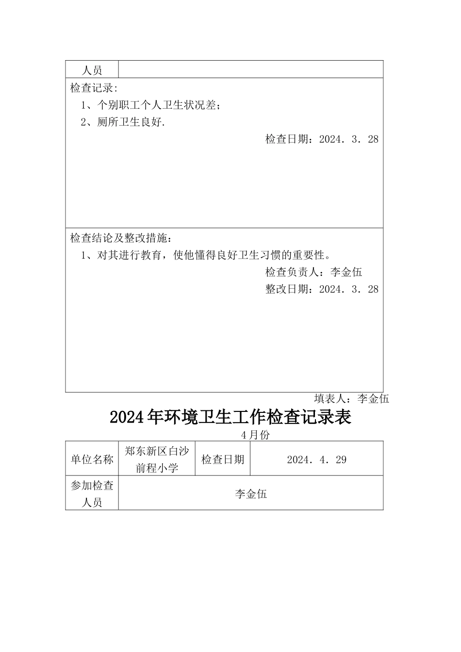 爱国卫生工作检查记录表_第2页