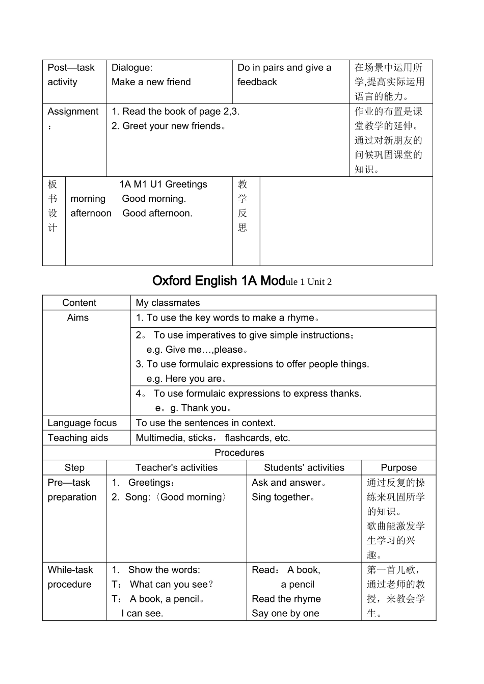 牛津版英语1A完整教案_第2页