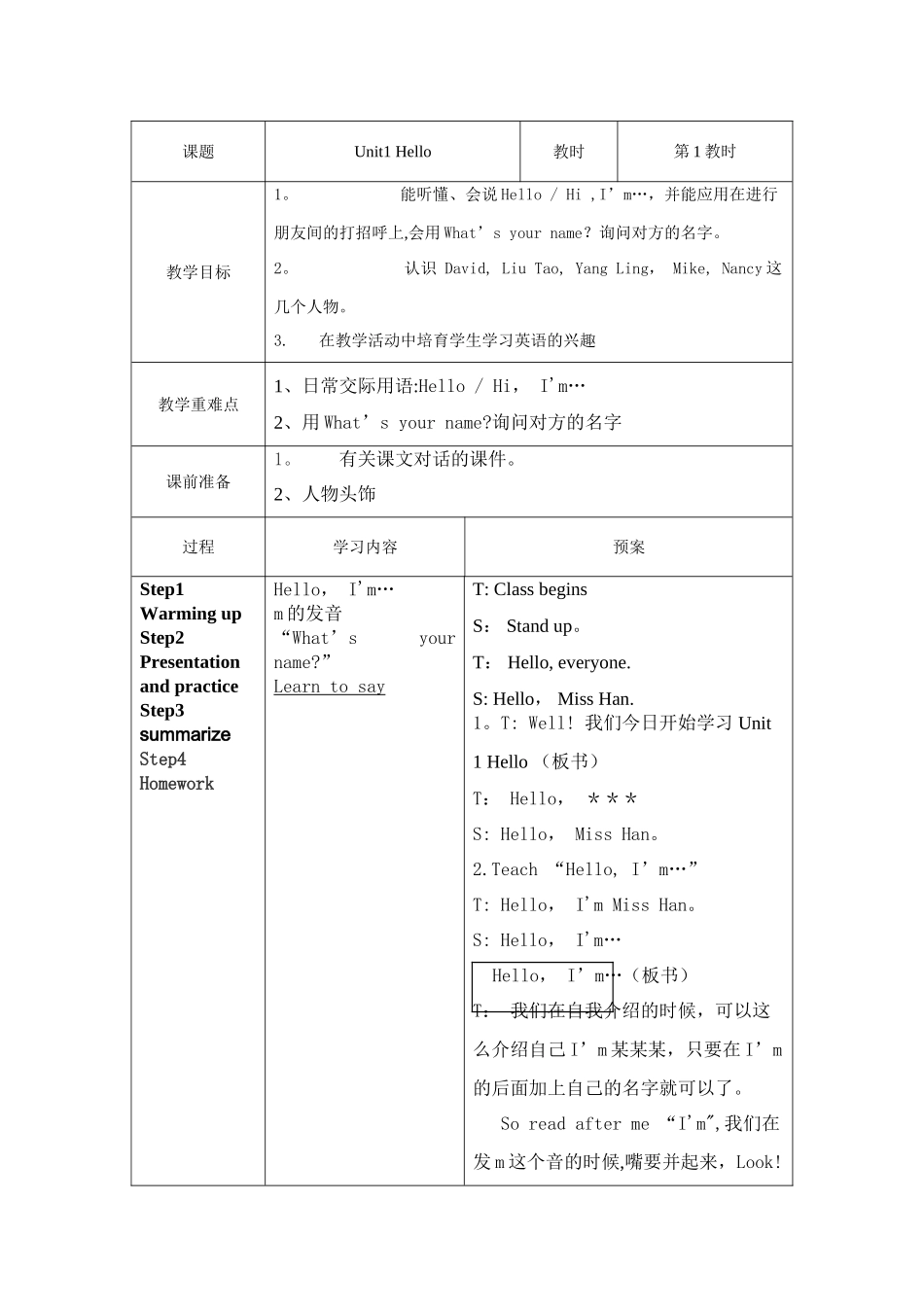牛津英语3a-unit1教案_第1页