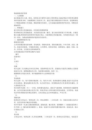 物业公共设施设备维修养护管理标准
