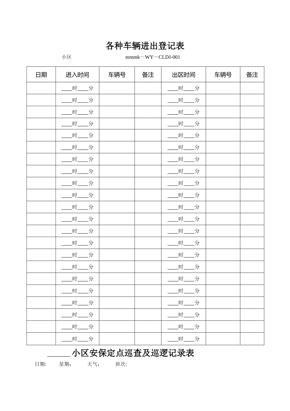 物业公司-各种车辆进出登记表_第1页