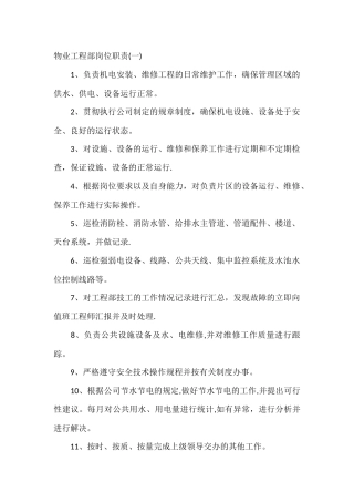 物业公司工程部及岗位职责