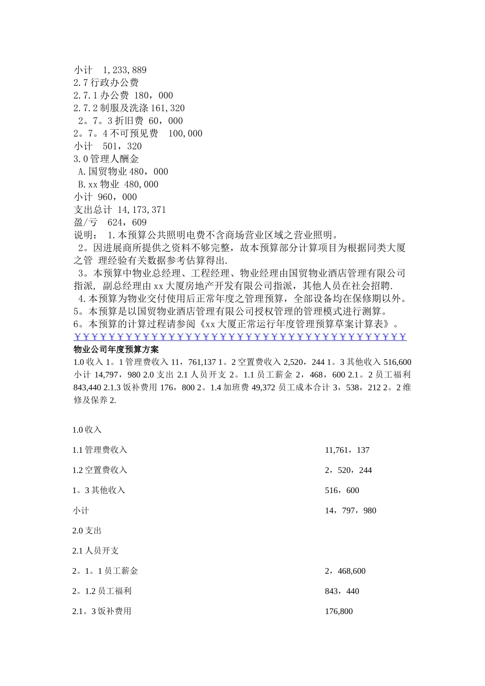 物业公司年度预算方案_第2页