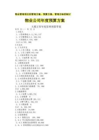 物业公司年度预算方案