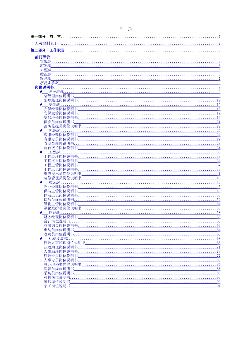 物业公司架构及人员编制岗位说明书_第2页