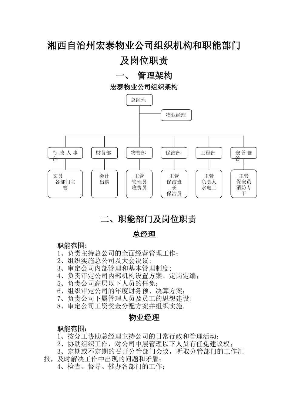 物业公司组织机构和职能部门及岗位职责_第1页