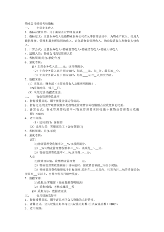 物业公司绩效考核指标