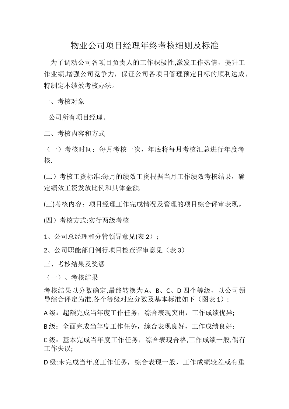 物业公司项目经理年终考核细则及标准_第1页