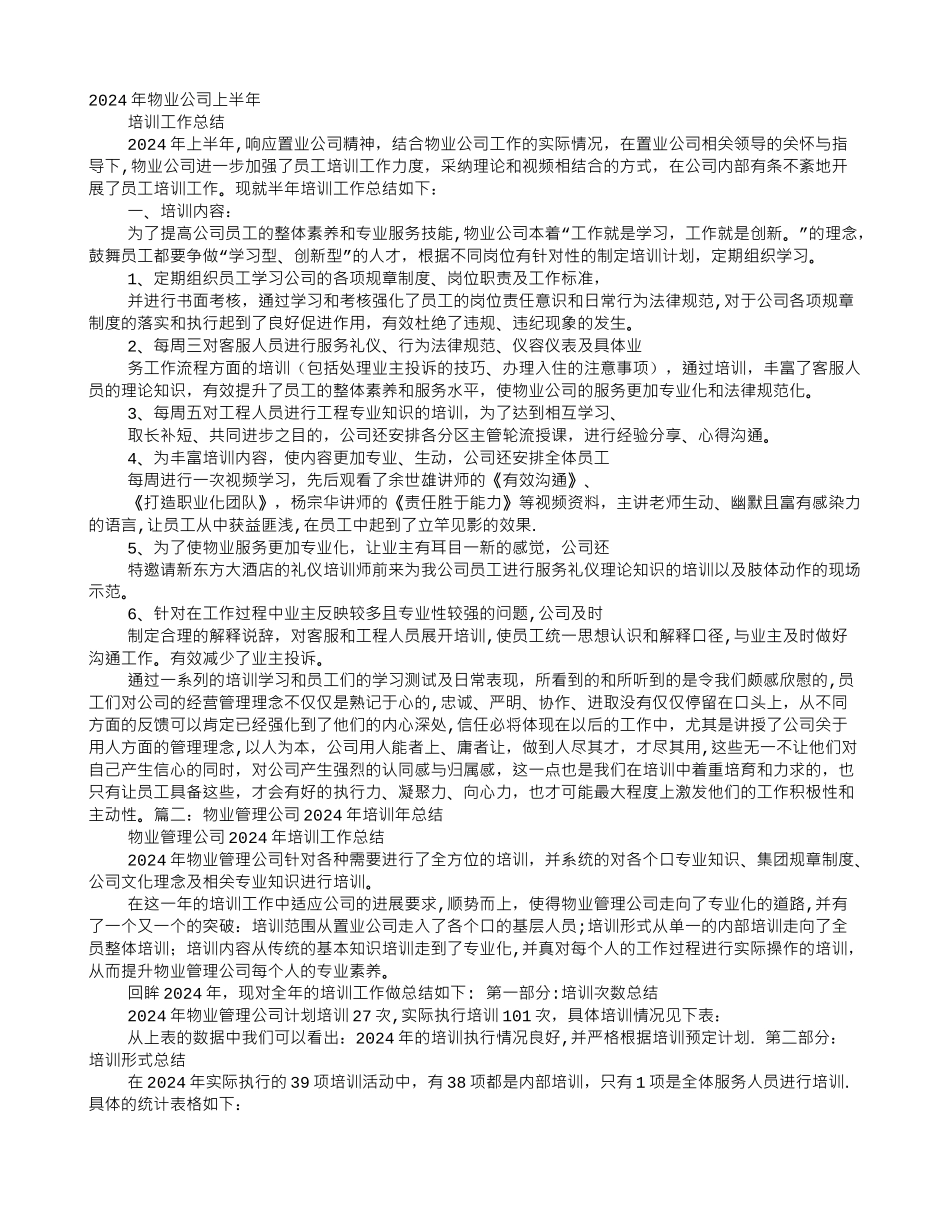 物业培训工作总结_第1页