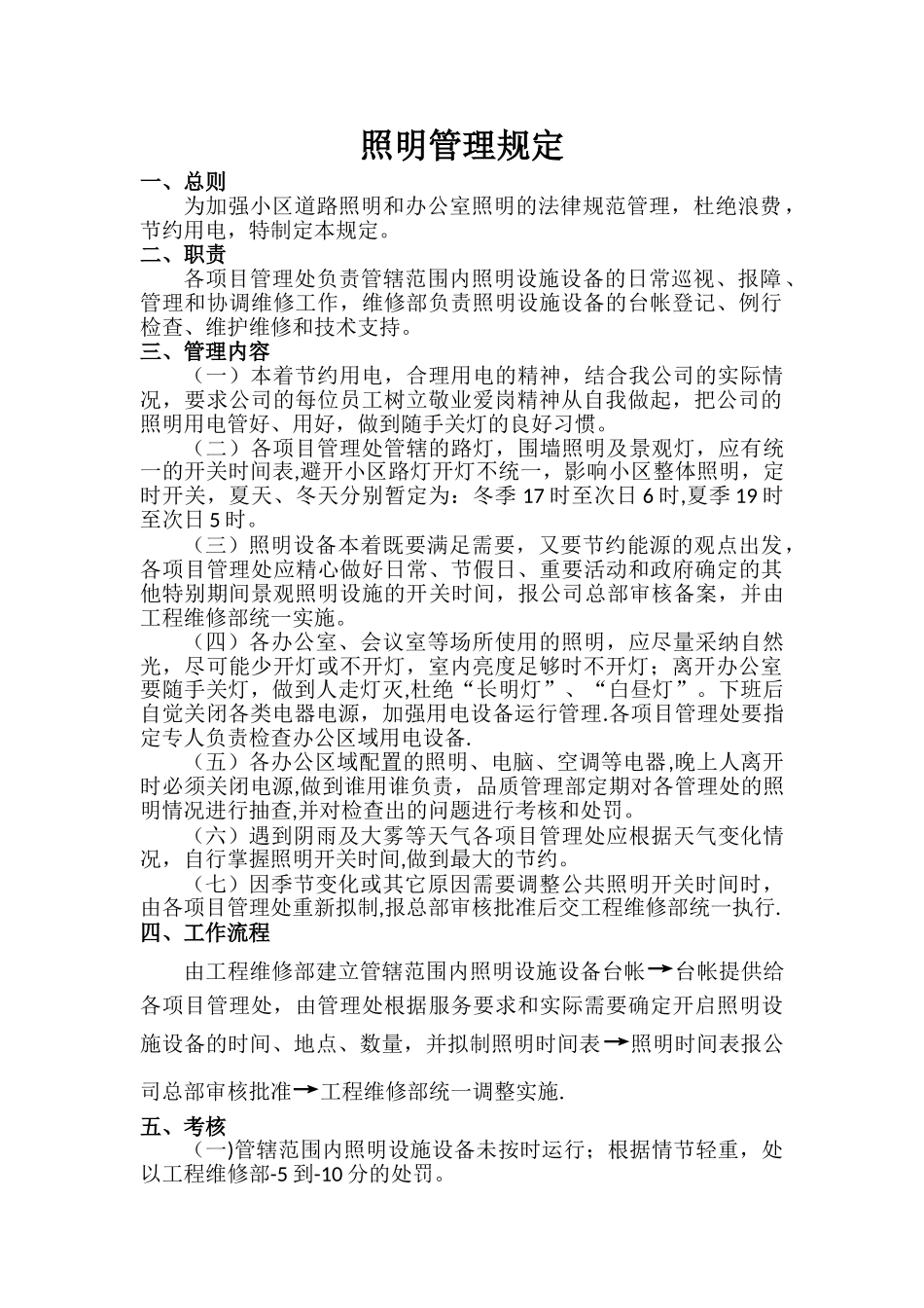 物业小区照明管理规定_第1页