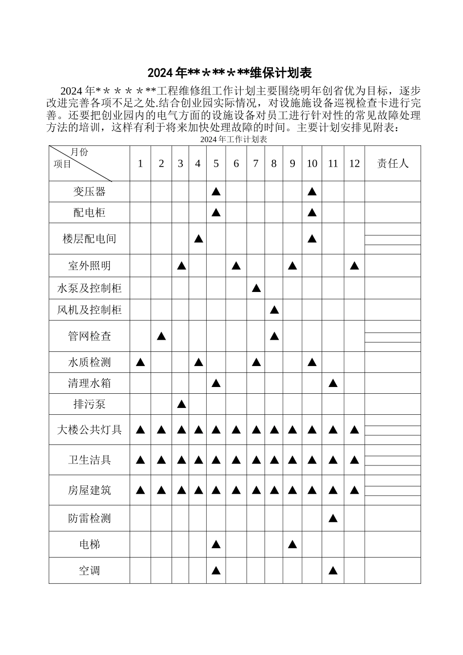 物业工程部全年维护保养表格.doc_第1页