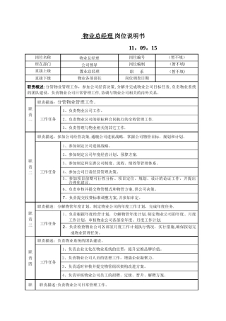 物业总经理--岗位说明书