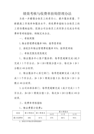 物业收费率与绩效考核挂钩管理办法