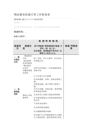 物业服务质量日常工作检查表