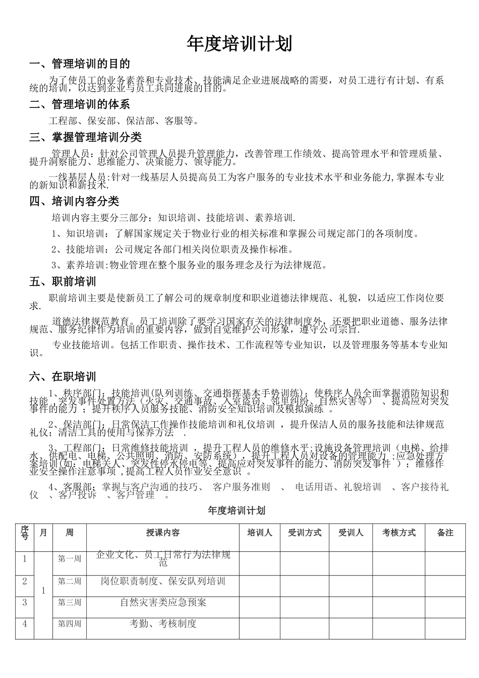 物业管理人员培训计划_第1页