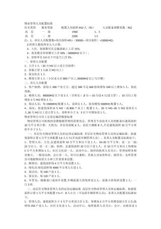 物业管理人员配置标准