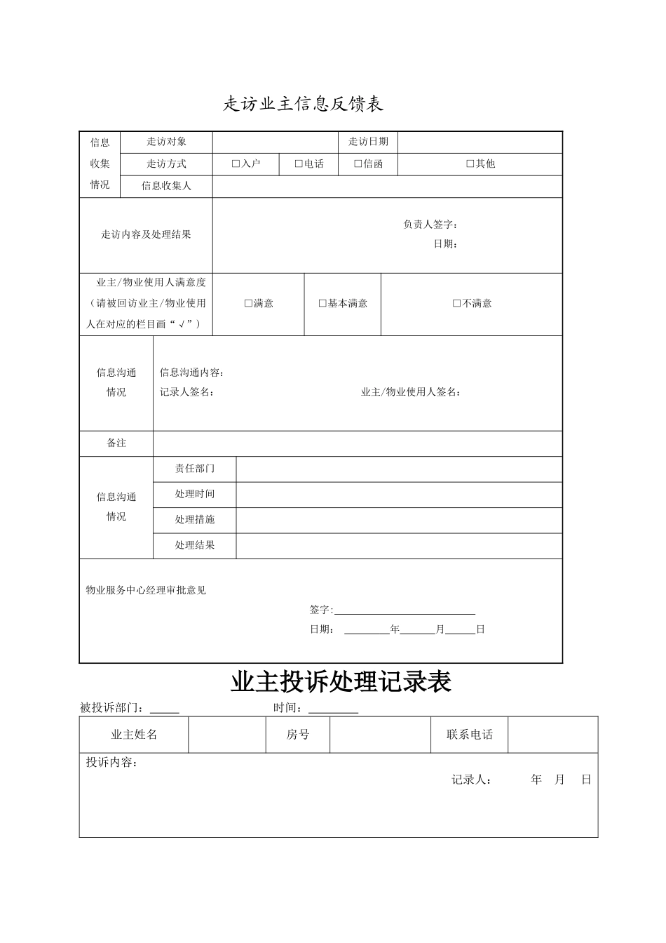 物业管理前台工作表格大全-_第1页